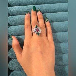 COPY - 925 Sterling Silver Ring with high quality CZ, Ruby and Emerald.